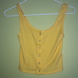 H & M yellow snap button crop top